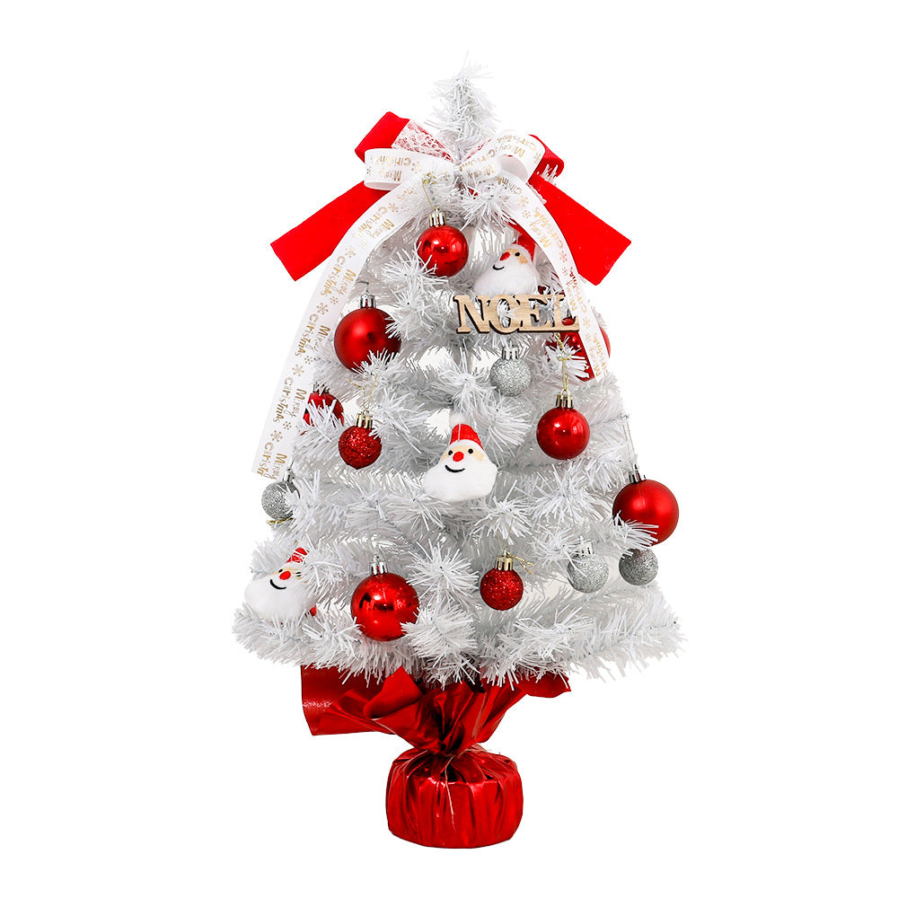 Mini Christmas Tree Set 45/60cm, Small White Artificial Xmas Tree for Tabletop Desktop Decorations, with Ornaments for Home Festival Party