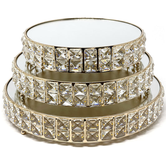 Cake Stands 3-Piece Set Crystal Gold Plated Cheese Dessert Cupcake Cake Stand with Mirror Plate-Gold Round