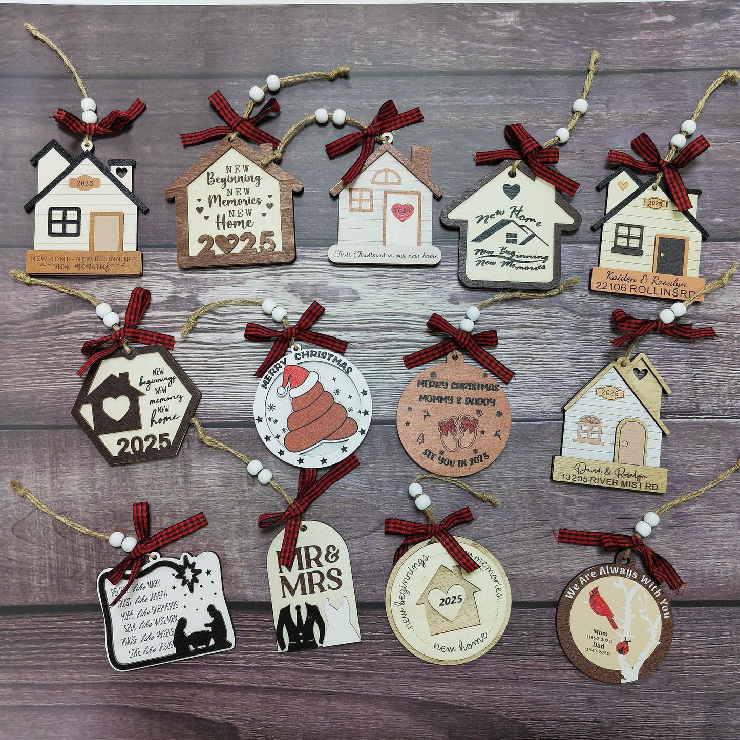 1pc Wooden Christmas Tree Ornaments - Mini House Decorations, Christmas Gift Hangers, Festive Hanging Decor, Pendant Display