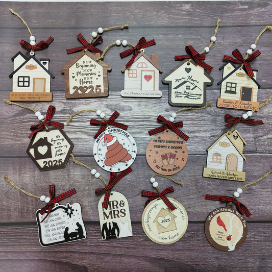 1pc Wooden Christmas Tree Ornaments - Mini House Decorations, Christmas Gift Hangers, Festive Hanging Decor, Pendant Display