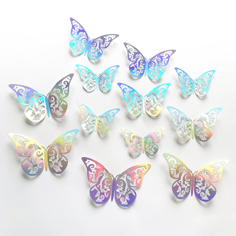 12-Pack Iridescent Silver 3D Cut-Out Butterfly Wall Decals - Artistic Home Decor for Parties & Feature Walls