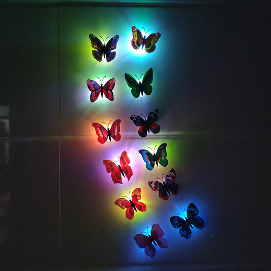 12pcs Rainbow LED Butterfly Night Lights - Color-Changing 3D Wall Stickers with Glow Effects, Creative Gift Decor for Bedroom/Kids Room (USB Powered, Remote Control)