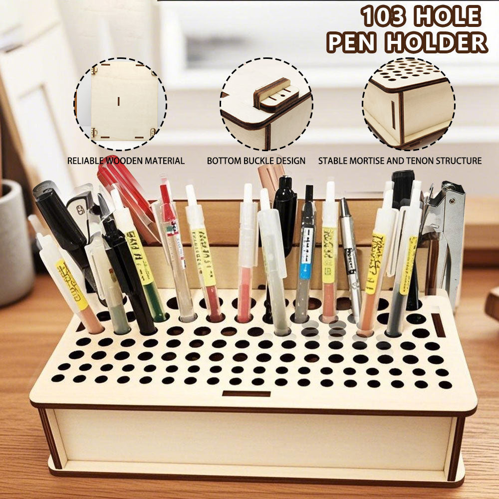 Creative DIY wooden storage display pen holder Wood Tool Rack 103 hole tool storage rack