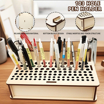Creative DIY wooden storage display pen holder Wood Tool Rack 103 hole tool storage rack