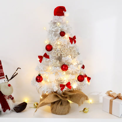 Mini Christmas Tree Set 45/60cm,Christmas hat on the tree top Small White Artificial Xmas Tree for Tabletop Desktop Decorations, with Ornaments for Home Festival Party