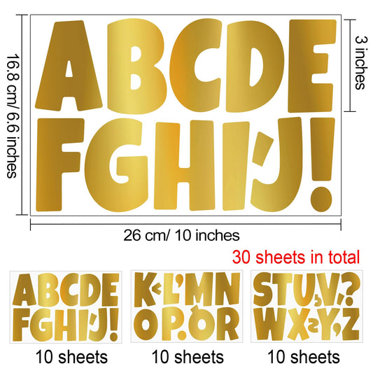 30-Pack Gold Bulletin Board Letters - 3 Inch Self-Adhesive Alphabet Cutouts for Classroom, School & Home Display Decor