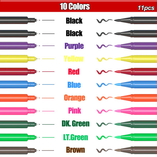 11Pcs Edible Markers for Baking - Ultra Fine Tip (0.5mm) Food Coloring Pens, Dual Tip Food Grade Safe for Cake, Cookie, Fondant Decorating, Drawing - 10 Vibrant Colors