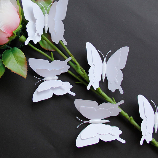 12pcs White 3D Double-Layer Butterfly Wall Decor - Elegant Wedding & Party Decoration (Realistic Dimensional Butterflies, Self-Adhesive Home Decor Stickers)