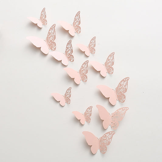 12pcs 3D Pearl-Embossed Butterfly Wall Decals - Elegant Hollow-Out Design for Wedding/Party Decor, Bedroom & Living Room Wall Art (Self-Adhesive, Reusable, Luxury Home Decor)