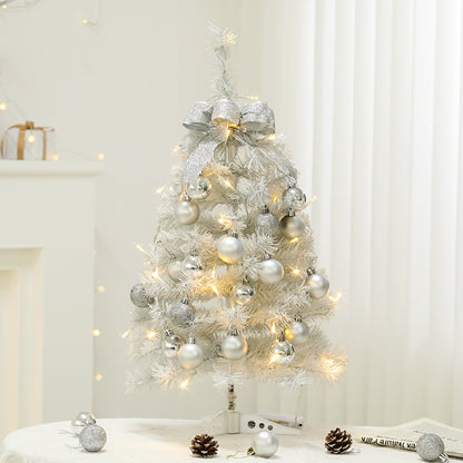 LED Lighted Mini White Christmas Tree Set - Home Desktop Ornament, Small Xmas Decor for Tabletop, Festive Holiday Decoration