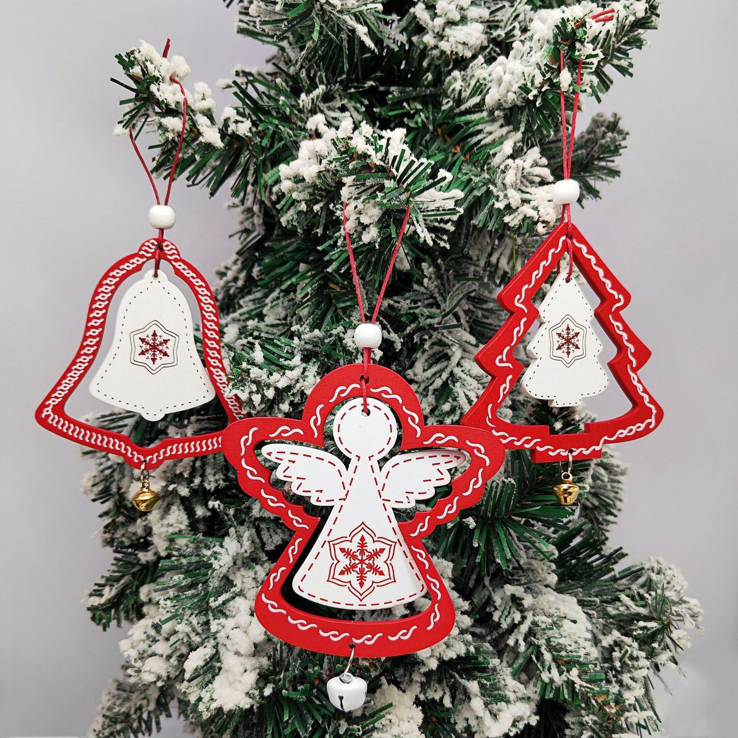 Christmas Wooden Ornaments Set – Angel Wings, Tree Topper Star, Bells & Reindeer – Rustic Holiday Decor for Christmas Tree, Home, and Festive Gifting