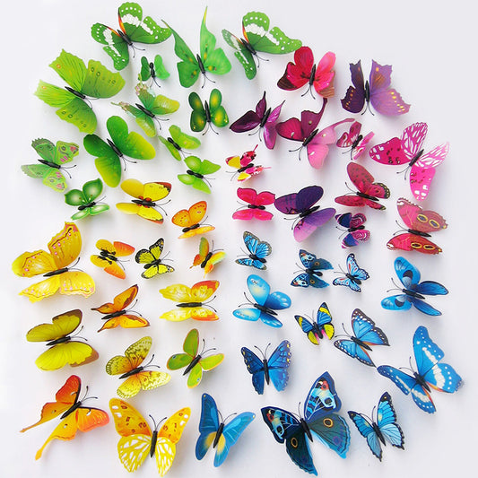 12-Piece 3D Realistic Butterfly Wall Stickers Set - Single Layer Design for Living Rooms, Kids' Rooms & Kindergarten Creative Wall Decor