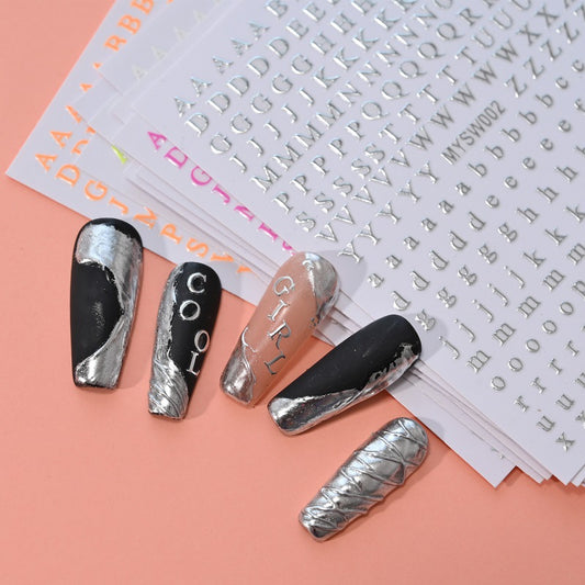 12 sheet 12-Color Fluorescent Nail Letter Stickers Set - Complete A-Z Alphabet (Upper & Lower Case) for School Nail Art Classes & Office Creativity