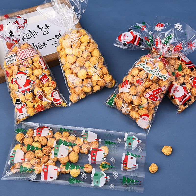 50PCS Christmas Cellophane Treat Bags with Ties – Santa Goodie Candy Cookie Gift Bags for Holiday Party Favors & Decorations