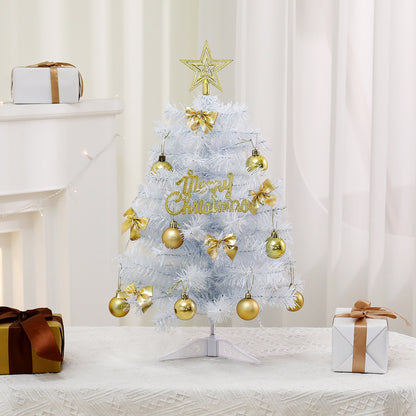 Mini White Christmas Tree with Gold Beads | 45cm/60cm Light-Up Tabletop Decor | Xmas Festive Ornament for Home Desktop