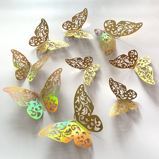 Gold 3D Hollow-Out Butterfly Wall Stickers - Elegant Metallic Decals for Weddings & Festivals (Luxury Background Wall Decor, Self-Adhesive Party Decoration)