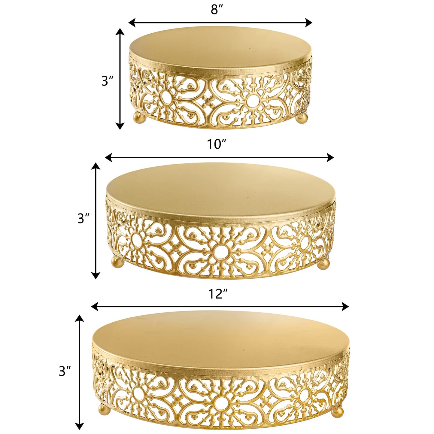3 Pack Cake Stand, Round Metal Cake Stands, 8" 10" 12" Dessert Display Cupcake Stands, Wedding Brithday Party Celebration Dessert Cake Display Plates