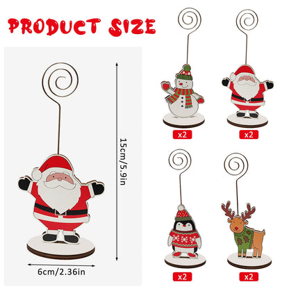 8 PCS Wooden Christmas Table Number Holders – Festive Memo Clips, Business Card Stands & Photo Holders for Holiday Party Decor