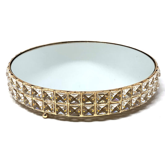 Cake Stands 3-Piece Set Crystal Gold Plated Cheese Dessert Cupcake Cake Stand with Mirror Plate-Gold Round