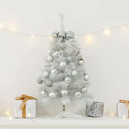 LED Lighted Mini White Christmas Tree Set - Home Desktop Ornament, Small Xmas Decor for Tabletop, Festive Holiday Decoration
