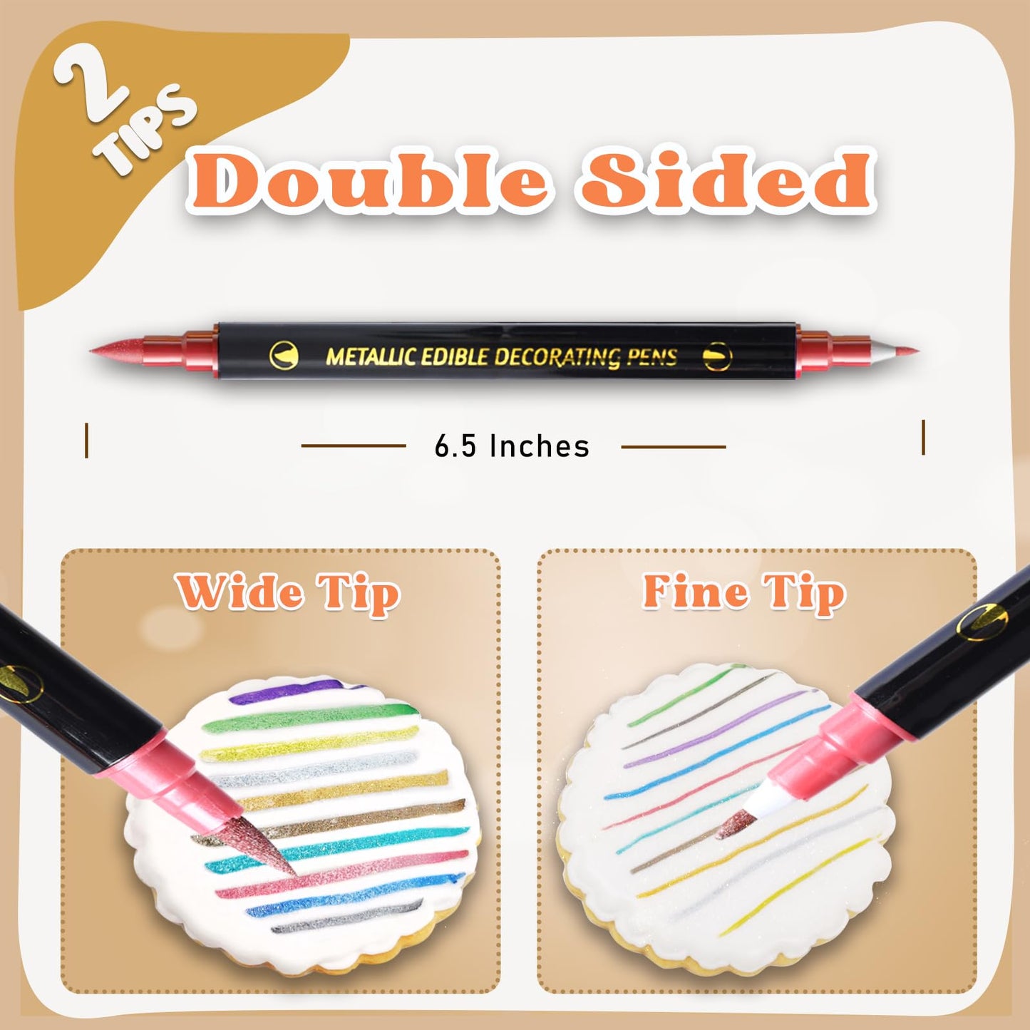 10Pcs Edible Metallic Markers - Food Grade Gold & Silver Shimmering Pens for Cake, Cookie, Cupcake & Fondant Decorating - Baking Supplies with Vibrant Sparkle