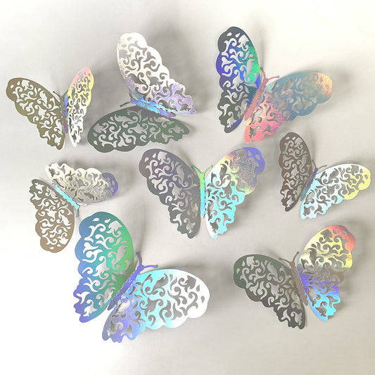 Colorful 3D Hollow Butterfly Stickers - Removable Wall Decals for Home, Party, Nursery, Wedding Decor (DIY Background Wall Art, Decorative Wall Stickers)