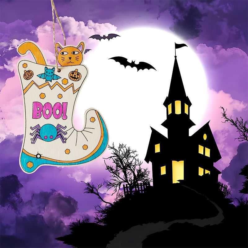 Halloween Crafts for Kids,20 Pieces Halloween Wooden Ornaments Hanging Crafts Wooden Slices for Halloween Decoration DIY Supplies