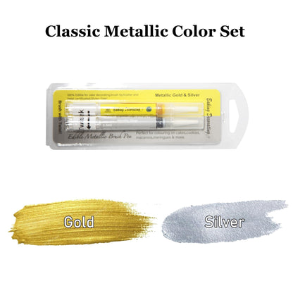 Edible Metallic Paint Pens (Gold & Silver) - Food Safe Brush Tip Markers for Cake Decorating, Cookie Painting & Fondant Art | Non-Toxic DIY Baking Supplies for Icing, Frosting & Easter Eggs