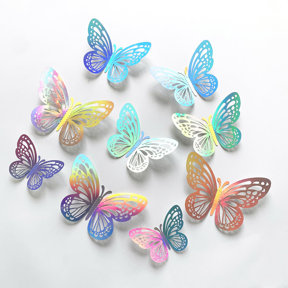 12-Pack Iridescent Silver 3D Cut-Out Butterfly Wall Decals - Artistic Home Decor for Parties & Feature Walls