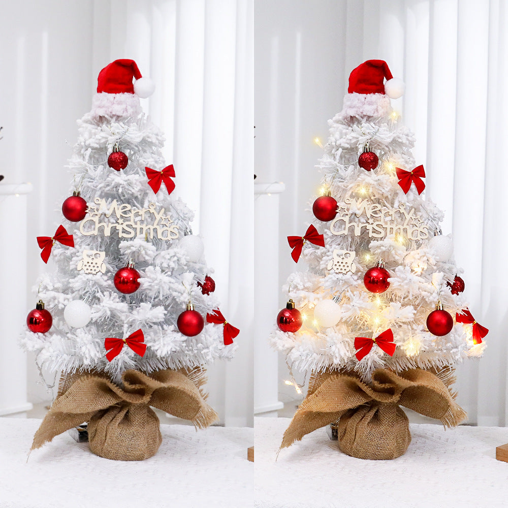 Mini Christmas Tree Set 45/60cm,Christmas hat on the tree top Small White Artificial Xmas Tree for Tabletop Desktop Decorations, with Ornaments for Home Festival Party