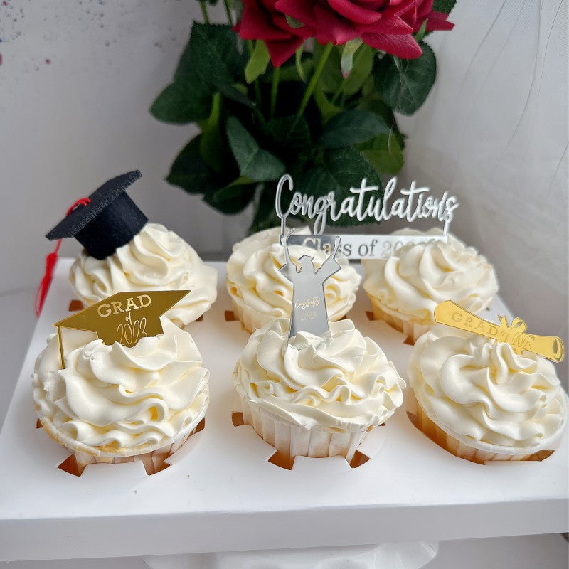 2025 Graduation Cupcake Toppers Acrylic Mirror Engraved Congratulations Graduation Cake Cupcake Decorations Graduation Ceremony Supplies