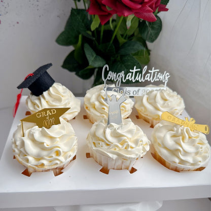 2025 Graduation Cupcake Toppers Acrylic Mirror Engraved Congratulations Graduation Cake Cupcake Decorations Graduation Ceremony Supplies