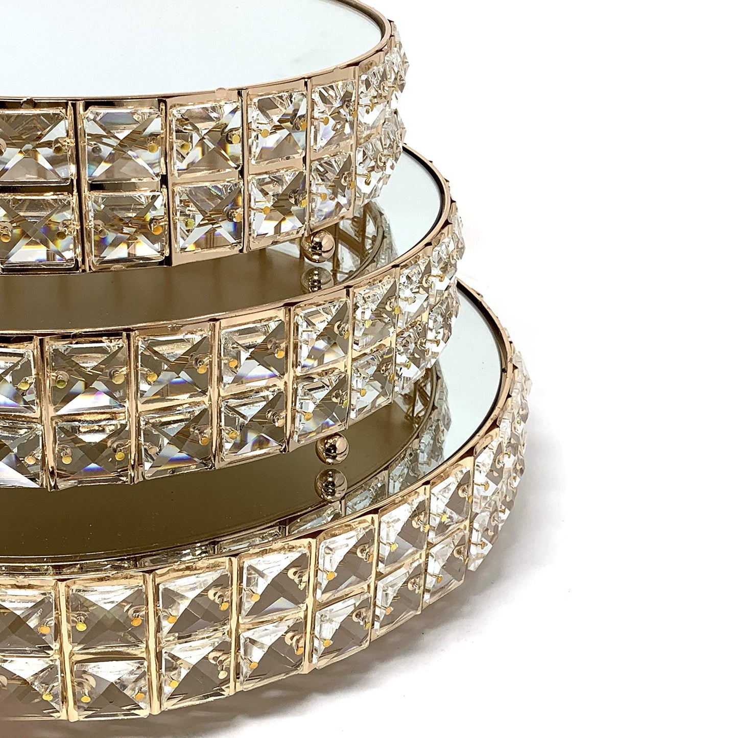 Cake Stands 3-Piece Set Crystal Gold Plated Cheese Dessert Cupcake Cake Stand with Mirror Plate-Gold Round