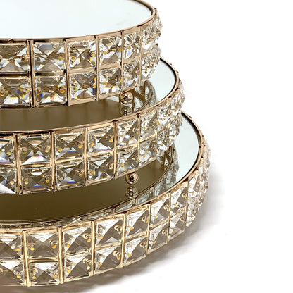 Cake Stands 3-Piece Set Crystal Gold Plated Cheese Dessert Cupcake Cake Stand with Mirror Plate-Gold Round