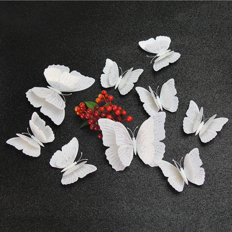 12pcs 3D Glitter Butterfly Wall Decor - Double-Layer Sparkling Butterflies for Wall Art, Shimmering Home Decor (Self-Adhesive, Dimensional Craft Butterflies)