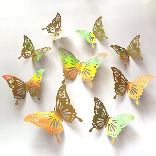 Gold 3D Hollow-Out Butterfly Wall Stickers - Elegant Metallic Decals for Weddings & Festivals (Luxury Background Wall Decor, Self-Adhesive Party Decoration)