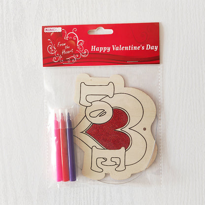 Valentine's Day Wooden Slices,36pcs Heart Cupid Unfinished Wood Cutout Slice Hanging Ornament with Jute Twine and Colored Pen for DIY Craft Supply