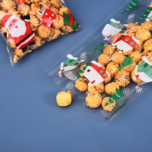 50PCS Christmas Cellophane Treat Bags with Ties – Santa Goodie Candy Cookie Gift Bags for Holiday Party Favors & Decorations