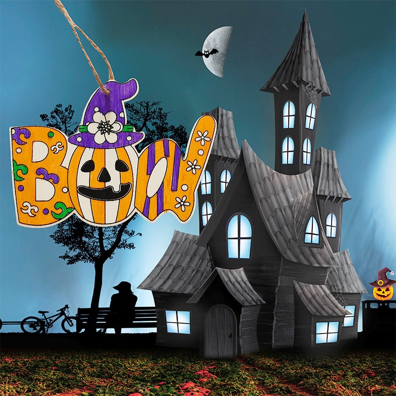 Halloween Crafts for Kids,20 Pieces Halloween Wooden Ornaments Hanging Crafts Wooden Slices for Halloween Decoration DIY Supplies