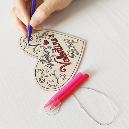 Valentine's Day Wooden Slices,36pcs Heart Cupid Unfinished Wood Cutout Slice Hanging Ornament with Jute Twine and Colored Pen for DIY Craft Supply