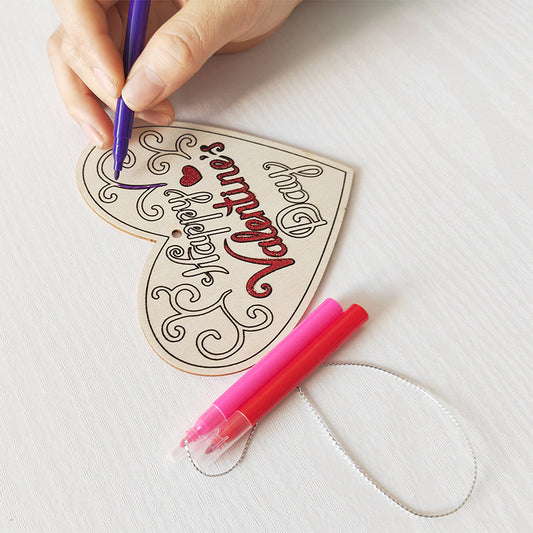 Valentine's Day Wooden Slices,36pcs Heart Cupid Unfinished Wood Cutout Slice Hanging Ornament with Jute Twine and Colored Pen for DIY Craft Supply