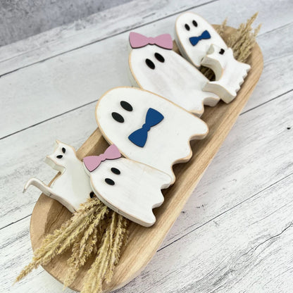 Wooden Ghost Standalone Tabletop Decor - Halloween Creative Home Decoration, Spooky Festival Display Piece"