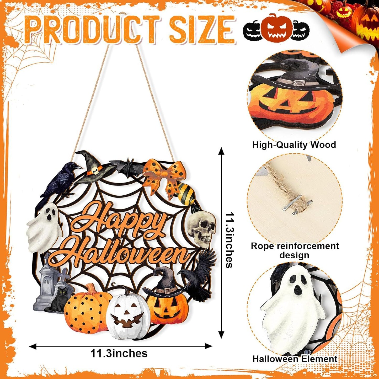 Wood Halloween Door Hangings, Unique Halloween Decor, Halloween Style Reusable Wooden Pendants,Decorative Multifunctional Hangable Festive Ornaments for Wall, Window