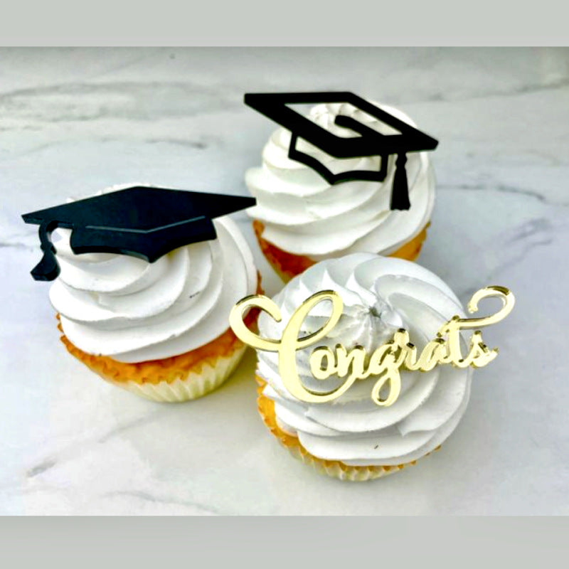2025 Graduation Cupcake Toppers Acrylic Mirror Engraved Congratulations Graduation Cake Cupcake Decorations Graduation Ceremony Supplies