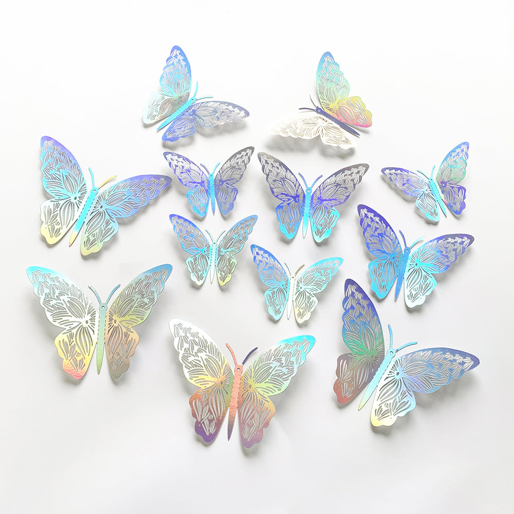 12-Pack Iridescent Silver 3D Cut-Out Butterfly Wall Decals - Artistic Home Decor for Parties & Feature Walls