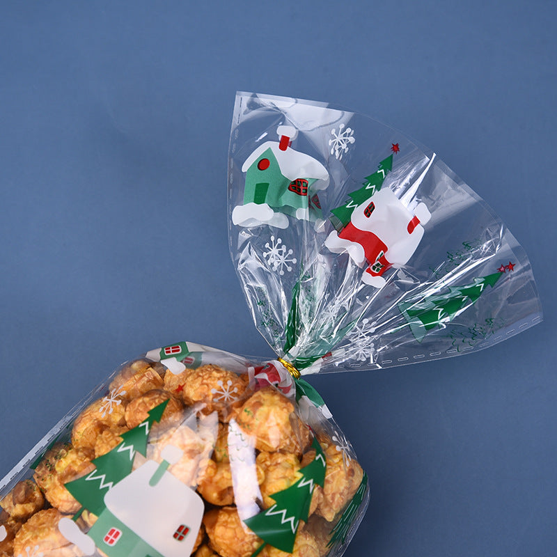 50PCS Christmas Cellophane Treat Bags with Ties – Santa Goodie Candy Cookie Gift Bags for Holiday Party Favors & Decorations