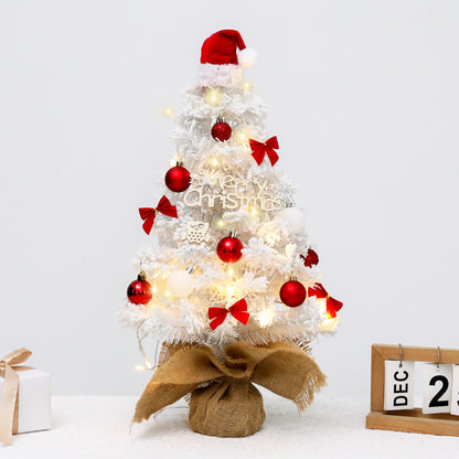 Mini Christmas Tree Set 45/60cm,Christmas hat on the tree top Small White Artificial Xmas Tree for Tabletop Desktop Decorations, with Ornaments for Home Festival Party