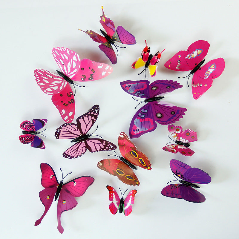 12-Piece 3D Realistic Butterfly Wall Stickers Set - Single Layer Design for Living Rooms, Kids' Rooms & Kindergarten Creative Wall Decor