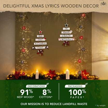 Premium Wooden Christmas Decorations - Small Hanging Indoor Home Decor for Door, Wall, Xmas Tree and Farmhouse