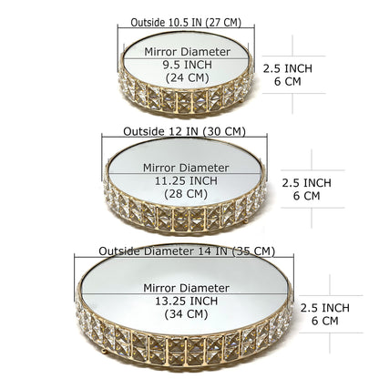 Cake Stands 3-Piece Set Crystal Gold Plated Cheese Dessert Cupcake Cake Stand with Mirror Plate-Gold Round